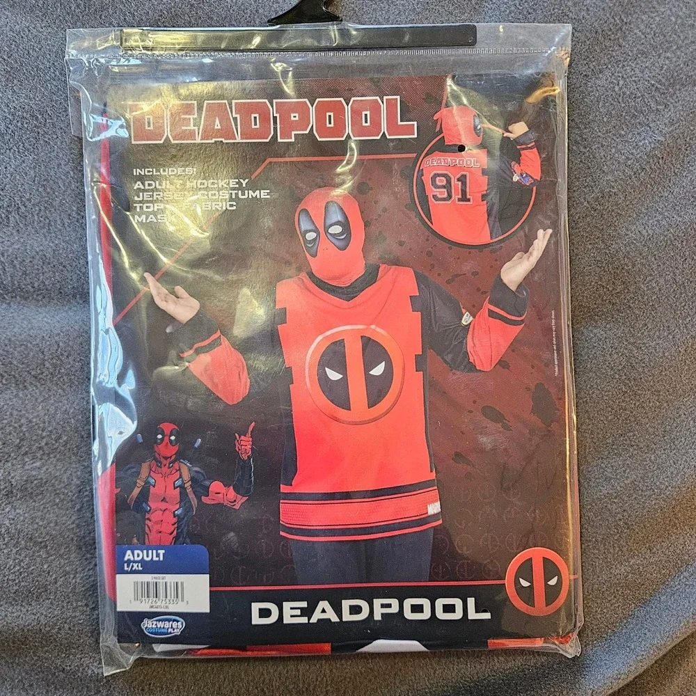 Deadpool Adult Hockey Jersey Costume Top Mask L XL Marvel Cosplay Halloween - Picture 1 of 7